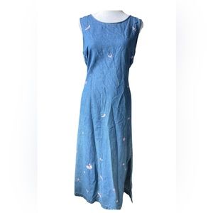 Women’s PS Jane Ashley Long Sleeveless Denim Dress With Butterfly Embroidery
